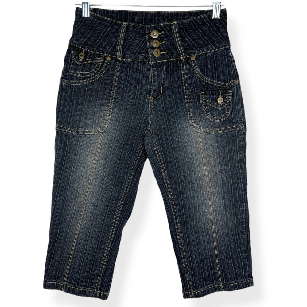 Kamikaze Denim Capri Womens 10 Dark Blue Stretch Wide Waist
